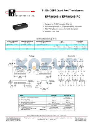 EPR1526S-RC datasheet - T1/E1/ CEPT Quad Port Transformer