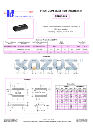 EPR1531S datasheet - T1/E1/ CEPT Quad Port Transformer