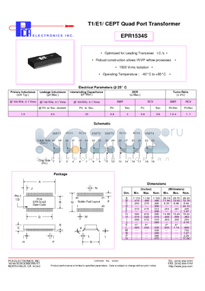 EPR1534S datasheet - T1/E1/ CEPT Quad Port Transformer