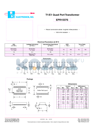 EPR1537S datasheet - T1/E1 Quad Port Transformer