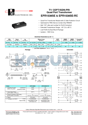 EPR1538SE-RC datasheet - T1/ CEPT/ISDN-PRI Quad Port Transformer