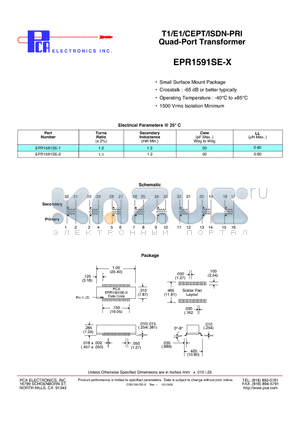 EPR1591SE-X datasheet - T1/E1/CEPT/ISDN-PRI Quad-Port Transformer