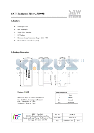 250903B datasheet - SAW Bandpass Filter