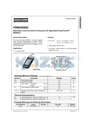 2509Z datasheet - Monolithic Common Drain N-Channel 2.5V Specified PowerTrench MOSFET