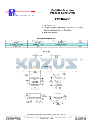 EPR1624SE datasheet - E4/STM-1 Dual Line Interface Transformer