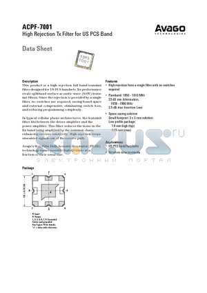 ACPF-7001 datasheet - High Rejection Tx Filter for US PCS Band
