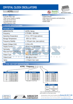 ACPEL_08 datasheet - CRYSTAL CLOCK OSCILLATORS