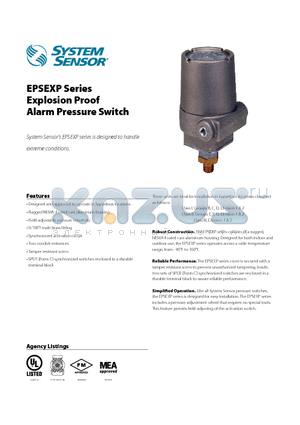 EPS120EXP datasheet - Explosion Proof Alarm Pressure Switch