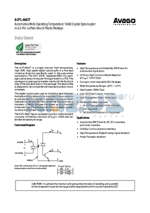 ACPL-M43T datasheet - Automotive Wide Operating Temperature 1MBd Digital Optocoupler in a 5-Pin Surface Mount Plastic Package