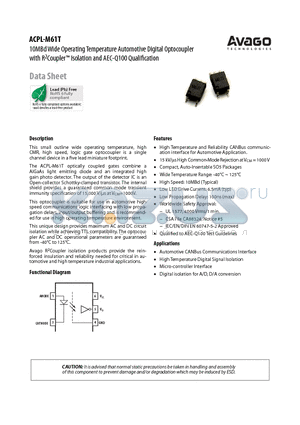 ACPL-M61T datasheet - 10MBd Wide Operating Temperature Automotive Digital Optocoupler with R2Coupler Isolation and AEC-Q100 Qualification