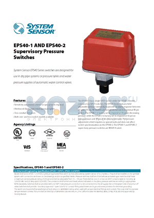 EPS40-2 datasheet - Supervisory Pressure Switches