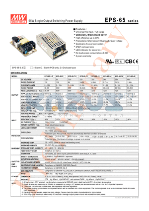 EPS-65 datasheet - 65W Single Output Switching Power Supply