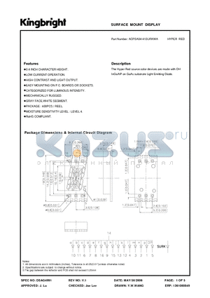 ACPSA04-41SURKWA datasheet - SURFACE MOUNT DISPLAY