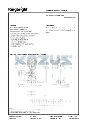 ACPSC04-41SRWA datasheet - SURFACE MOUNT DISPLAY