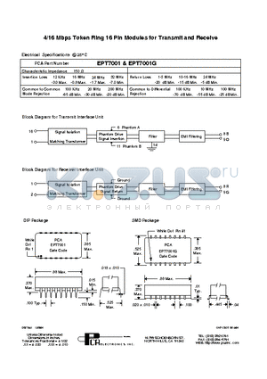 EPT7001 datasheet - 4/16 Mbps Token Ring 16 Pin Modules for Transmit and Receive