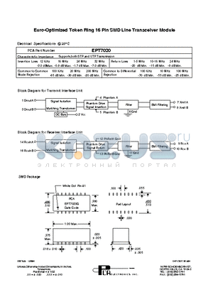 EPT7020 datasheet - Euro-Optimized Token Ring 16 Pin SMD Line Transceiver Module