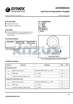 ACR300SG33 datasheet - Fast Turn-on Asymmetric Thyristor