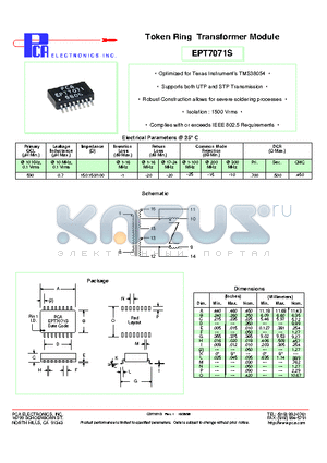 EPT7071S datasheet - Token Ring Transformer Module