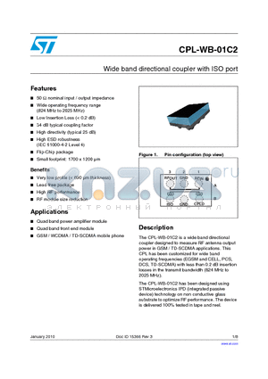 CPL-WB-01C2 datasheet - Wide band directional coupler with ISO port