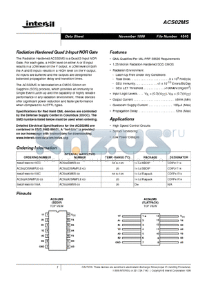 ACS02MS datasheet - Radiation Hardened Quad 2-Input NOR Gate
