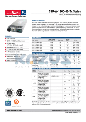 C1U-W-1200-48-TA1C datasheet - AC/DC Front End Power Supply