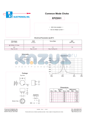 EPZ2001 datasheet - Common Mode Choke