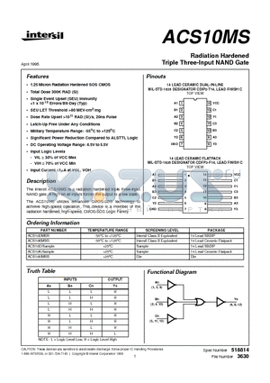 ACS10D datasheet - Radiation Hardened Triple Three-Input NAND Gate