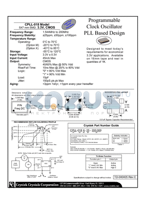 CPLL-018 datasheet - Programmable Clock Oscillator PLL Based Design 5X7 mm SMD, 3.3V, CMOS