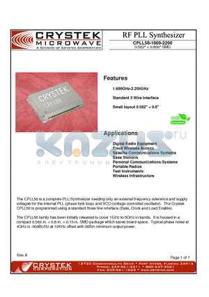 CPLL58-1600-2200 datasheet - RF PLL Synthensizer