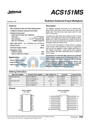 ACS151D datasheet - Radiation Hardened 8-Input Multiplexer