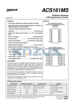 ACS161K datasheet - Radiation Hardened 4-Bit Synchronous Counter