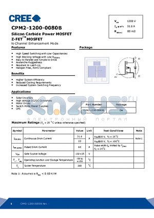 CPM2-1200-0080B datasheet - High Speed Switching with Low Capacitances
