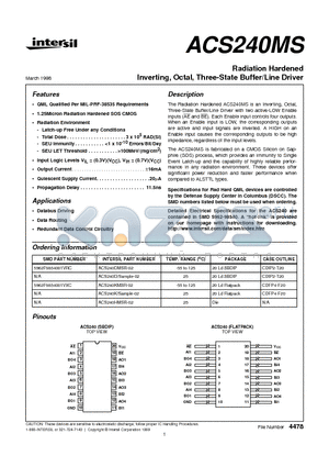 ACS240K datasheet - Radiation Hardened Inverting, Octal, Three-State Buffer/Line Driver