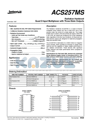 ACS257DMSR-02 datasheet - Radiation Hardened Quad 2-Input Multiplexer with Three-State Outputs