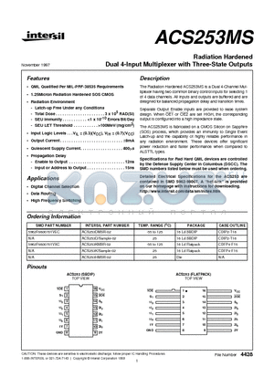ACS253D datasheet - Radiation Hardened Dual 4-Input Multiplexer with Three-State Outputs