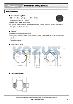 CDRH8D38 datasheet - POWER INDUCTORS <SMD Type: CDRH Series>