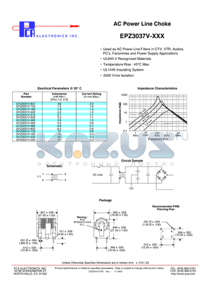 EPZ3037V-272 datasheet - AC Power Line Choke