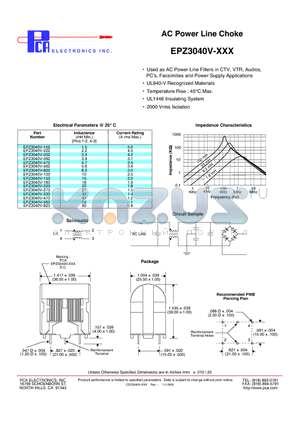 EPZ3040V-333 datasheet - AC Power Line Choke