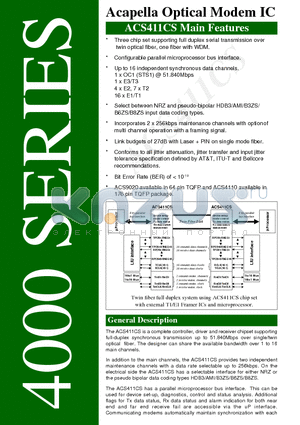 ACS411CS datasheet - Acapella Optical Modem IC