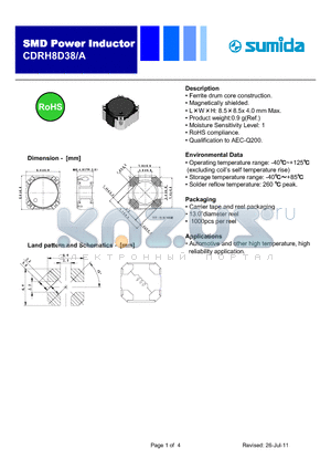 CDRH8D38/ANP-820MCM datasheet - Power Inductor
