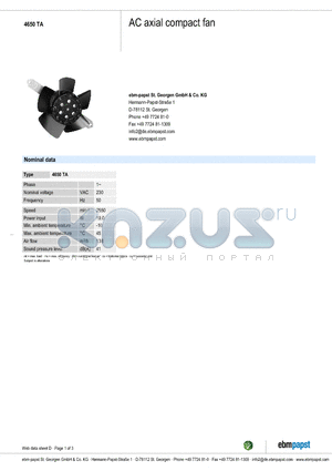 4606TA datasheet - AC axial compact fan