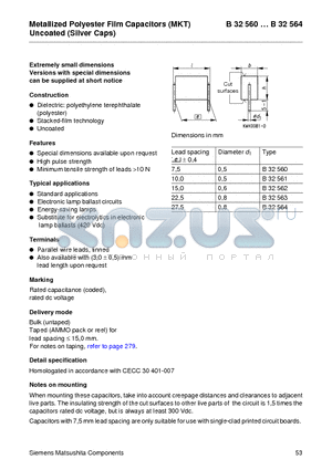 B32560-J1104-K datasheet - Metallized Polyester Film Capacitors (MKT) Uncoated (Silver Caps)