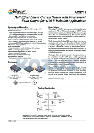 ACS711 datasheet - Hall Effect Linear Current Sensor with Overcurrent Fault Output for <100 V Isolation Applications