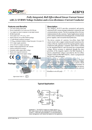 ACS713 datasheet - Fully Integrated, Hall Effect-Based Linear Current Sensor with 2.1 kVRMS Voltage Isolation and a Low-Resistance Current Conductor