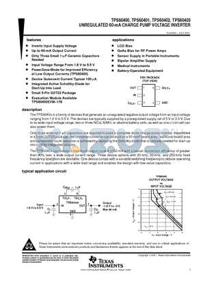 C2012X5R1A225M datasheet - UNREGULATED 60-mA CHARGE PUMP VOLTAGE INVERTER