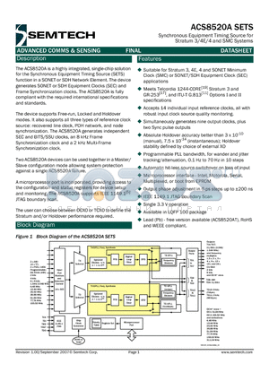 ACS8520A datasheet - Synchronous Equipment Timing Source for Stratum 3/4E/4 and SMC Systems