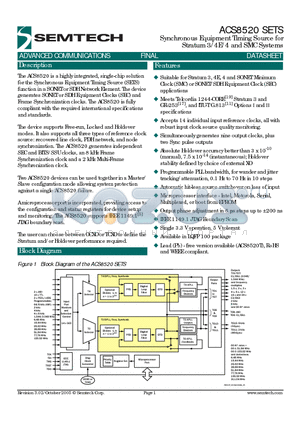 ACS8520T datasheet - Synchronous Equipment Timing Source for Stratum 3/4E/4 and SMC Systems