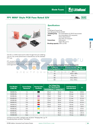 FP1 datasheet - Style PCB Fuse Rated 32V