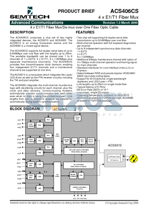 ACS9010 datasheet - 4 x E1/T1 Fiber Mux/De-mux over One Fiber Optic Cable