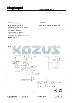 ACSA02-41SURKWA-F01 datasheet - SURFACE MOUNT DISPLAY